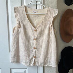 LC Lauren Conrad Cream Gauze Flutter Sleeve Top